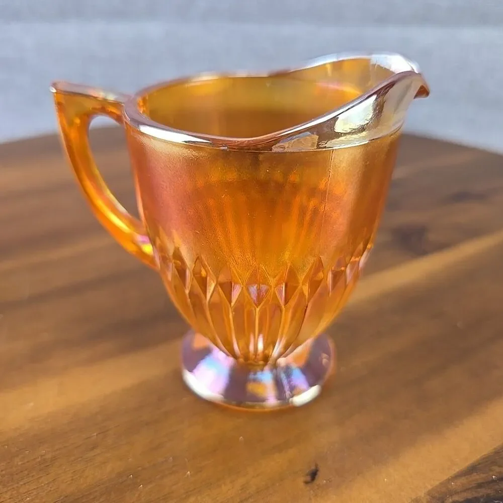 Jeannette Glass Anniversary Iridescent Marigold Creamer‎ Vintage Glassware